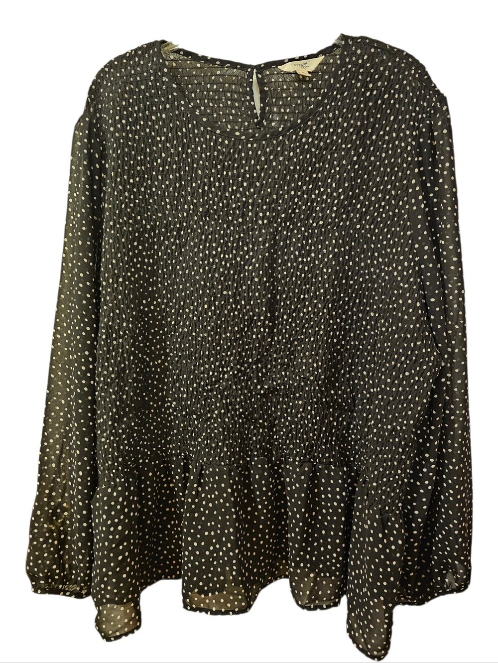 3X Terra & Sky Black Polka Dot Long Sleeve Pullover Blouse Like New NWOT Sheer